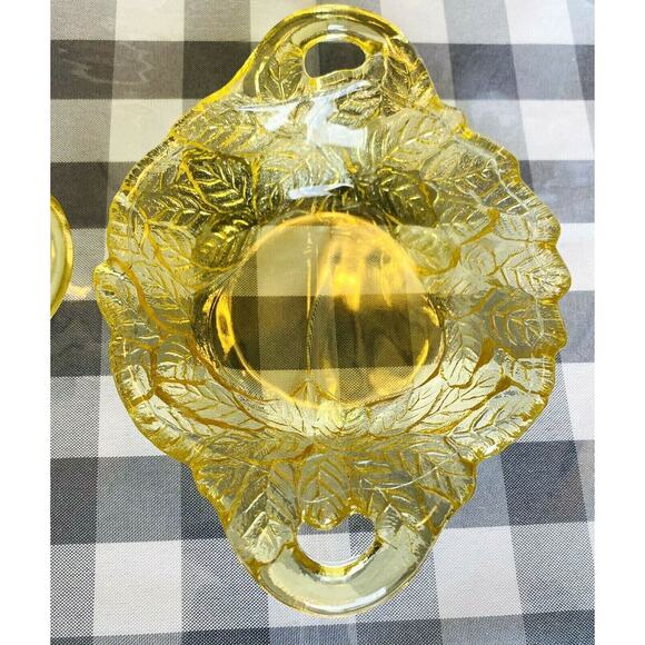 Yellow Mist Sweet Pear Avocado Tiara Indiana Glass Handled Serving Dish Set VTG - Picture 8 of 11